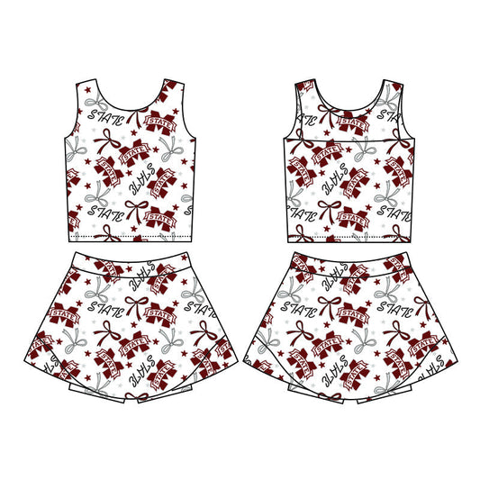 Baby Girl Sleeveless Bows Team Tops Skirt Shorts Skort set ( Moq 5 )