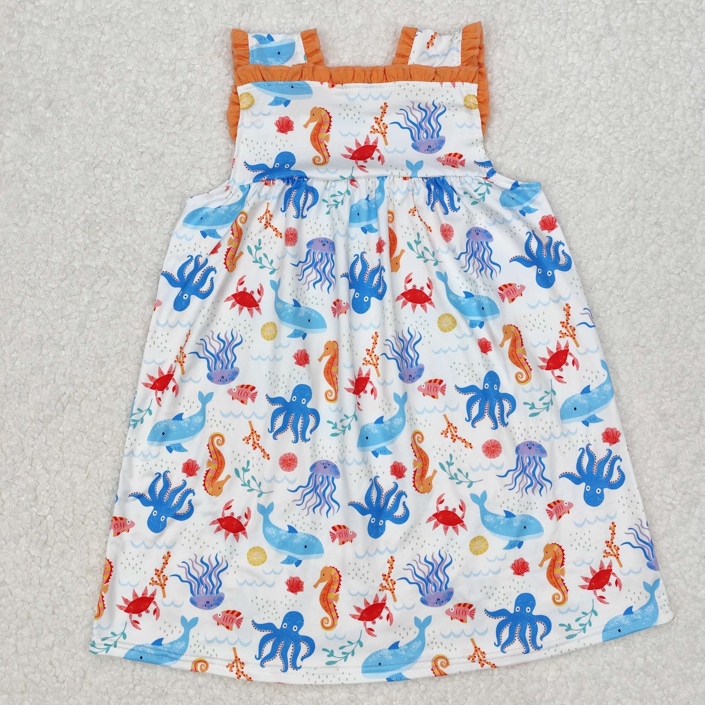 Preorder Baby Girl Sleeveless Ocean Animals Pockets Knee Length Dress RTS