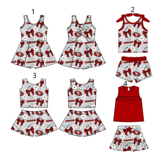 Baby Girl Sleeveless Flower Bows Sibling Football SF Team Dress Set ( Moq 5 Each Style ) 2.19