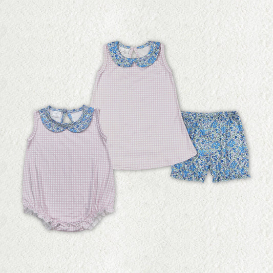 Baby Girl Pink Checkered Sibling Sister Rompers Clothes Sets