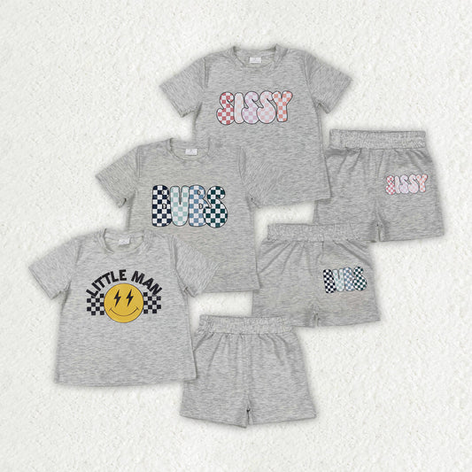 Baby Boy Girl Short Sleeves Vinyl Shirt Cotton Shorts Sibling Clothes Set RTS