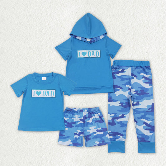 Baby Boy Short Sleeves Embroidery I Love Dad Camo Blue Sibling Clothes Outfit RTS