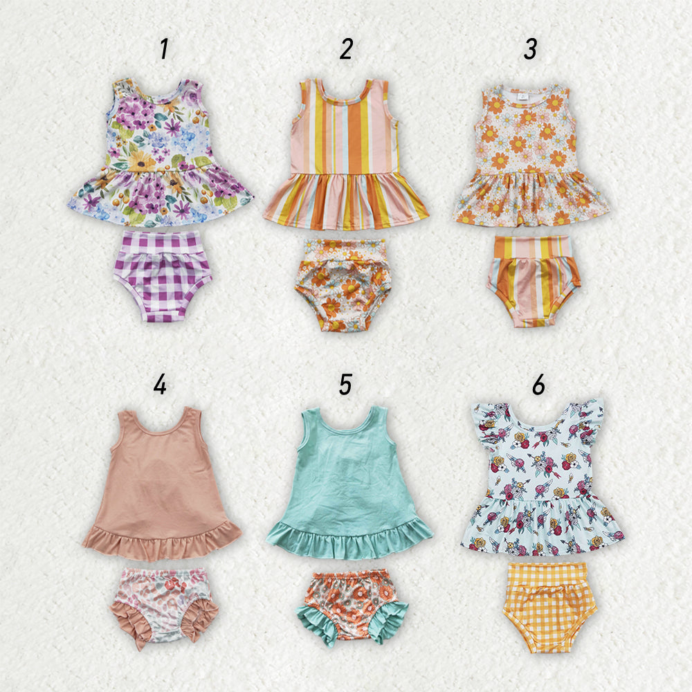 Baby Girl Sleeveless Flower Tops Bummie Shorts Sibling Clothes Set RTS