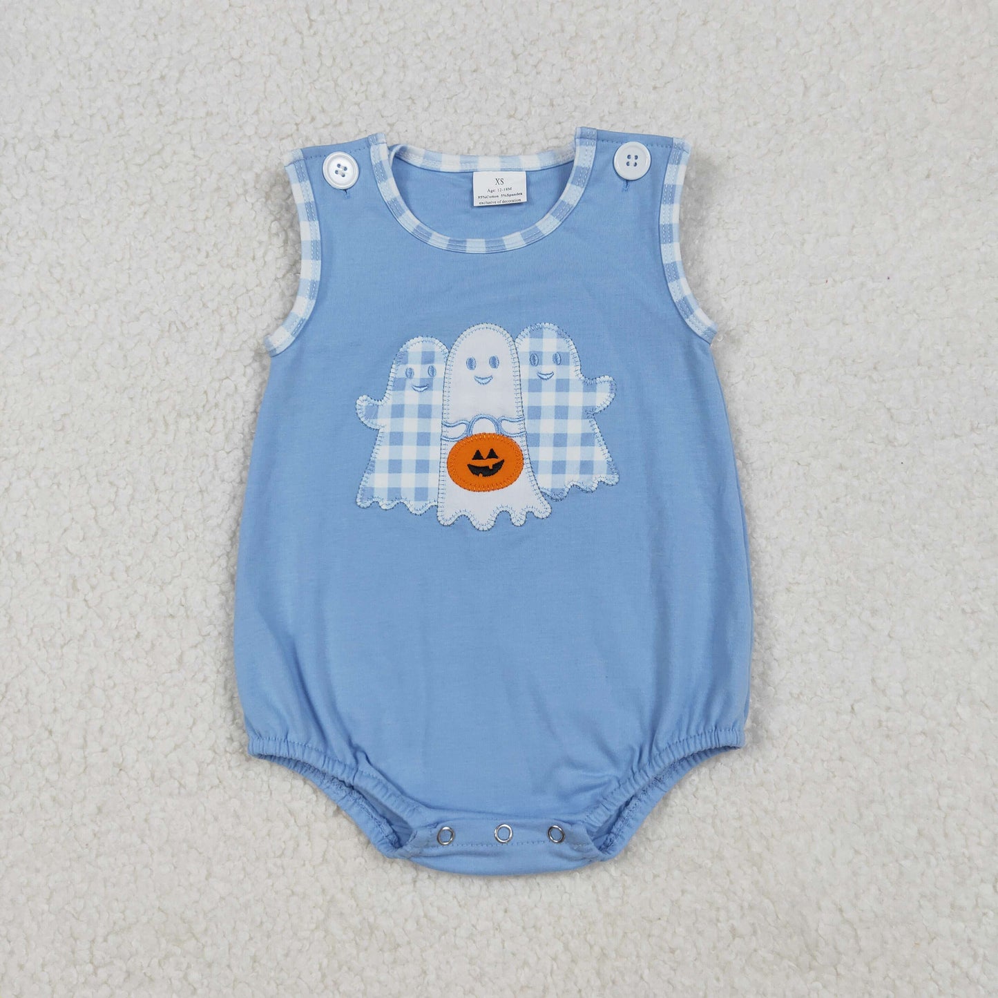 Baby Girl Short Sleeves Embroidery Ghost Pumpkin Halloween Pink Bubble Romper RTS
