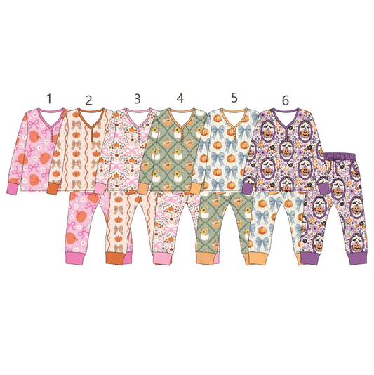 ( Moq 5 Each Style ) Sibling Baby Girls Kids Pumpkins Bows Shirts Pants Sets Pajamas Fall Clothes