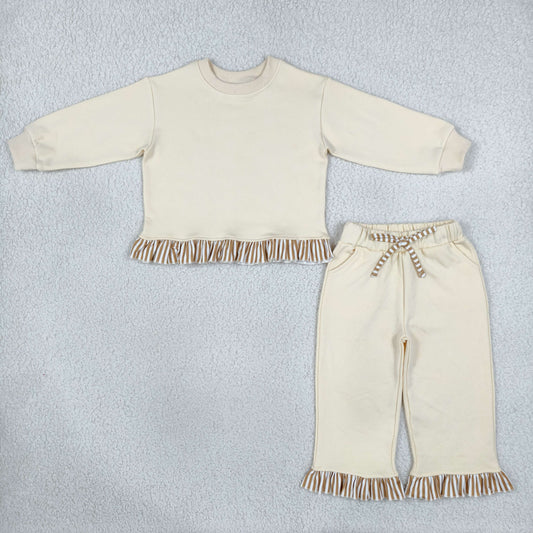 Baby Girls Kids Long Sleeves Ruffle Shirt Pockets Pants Set Sweatsuit Clothes RTS