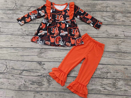 Baby Girl Long Sleeves Ruffle Tunic Football Team Pants Clothes Set Moq 5