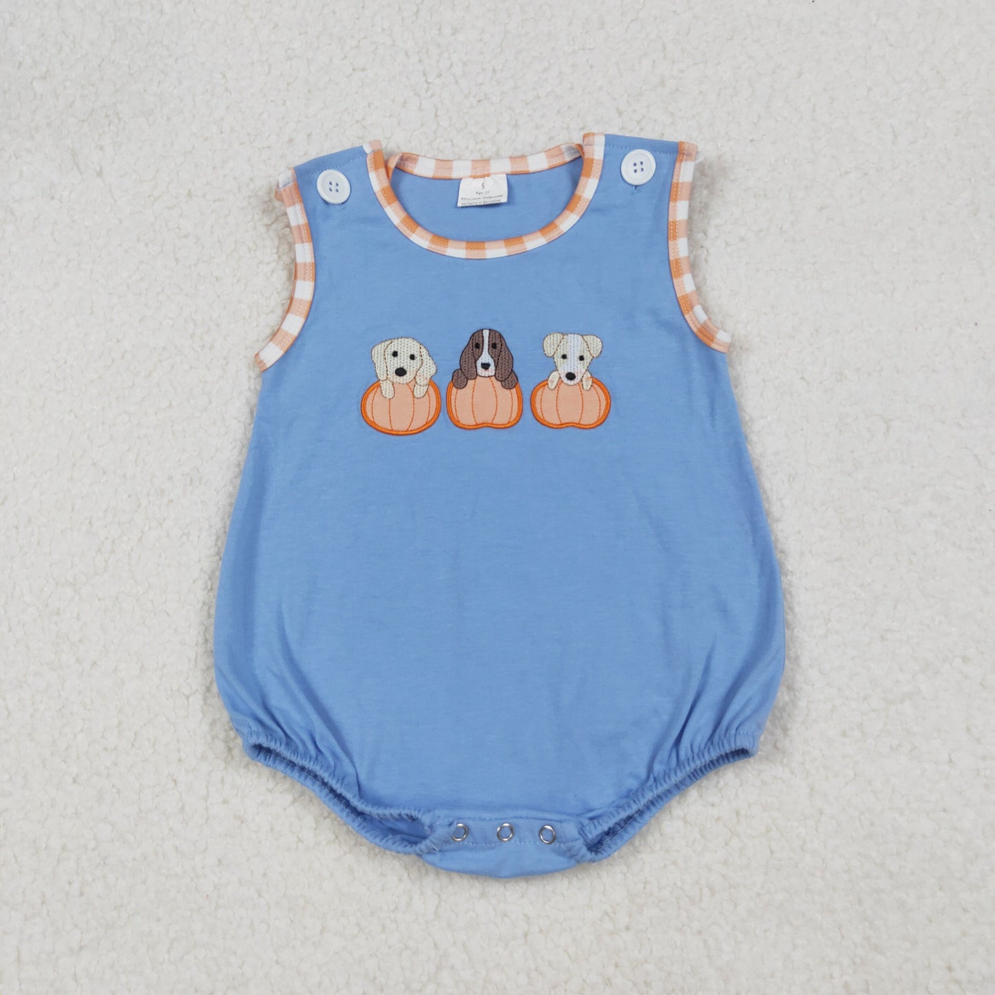 Baby Girl Short Sleeves Embroidery Dogs Pumpkins Thanksgiving Fall Romper RTS