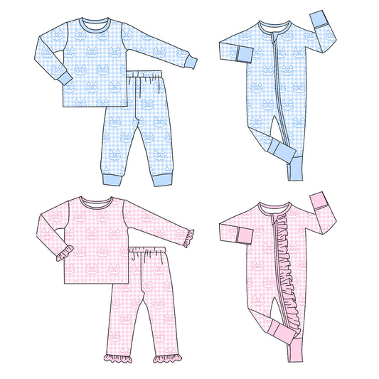( Moq 5 Each Style ) Baby Boys Girls Kids Long Sleeves Plaid Halloween Sibling Rompers Sets Pajamas Clothes