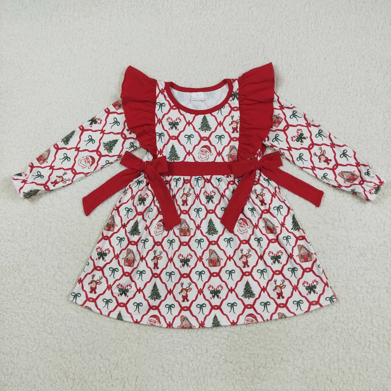 Sibling Girls Kids Toddler Long Sleeves Santa Bows Sibling Christmas Blanket Romper Dress Set RTS