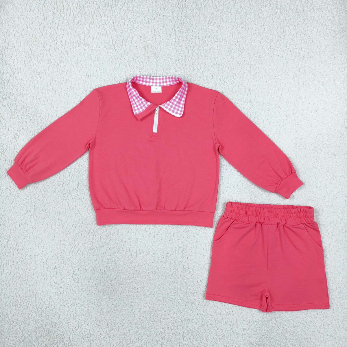 Baby Girls Kids Long Sleeves Zipper Pullover Pockets Shorts Pink Set Cotton Clothes RTS