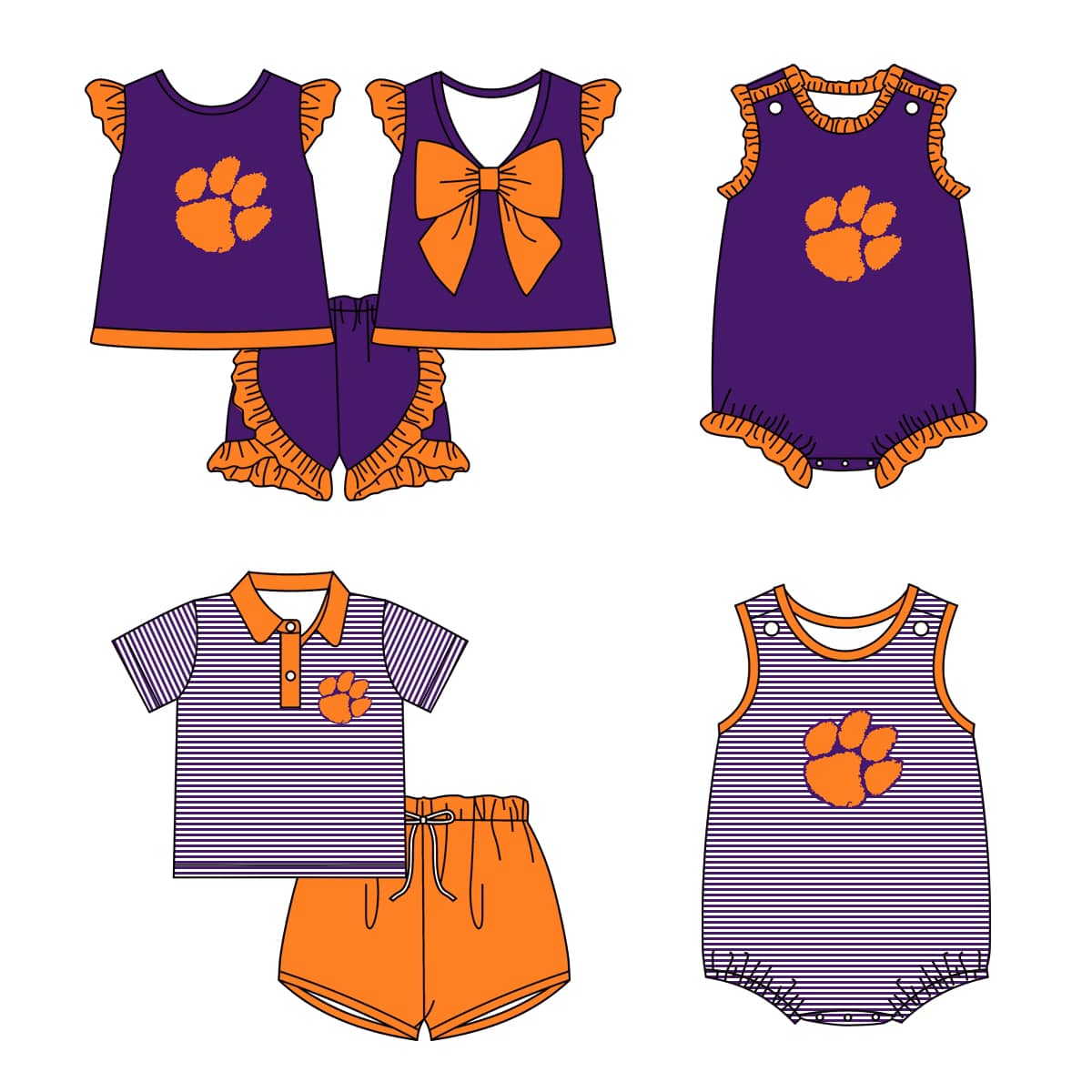 Baby Boy Girl Summer Purple Team Sibling Romper Set ( Moq 5 Each Style )