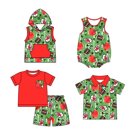 Baby Boy Football Team KC Green Sibling Shirt Romper Clothes Set ( Moq 5 each style)
