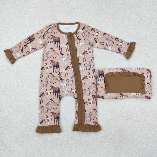 Baby Boy Long Sleeves Horse Rodeo Western Zipper Romper