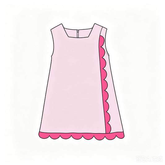 ( Moq 5 ) Preorder Baby Girls Kids Sleeveless Scalloped Zipper Pink Dress Yoga Active Clothes