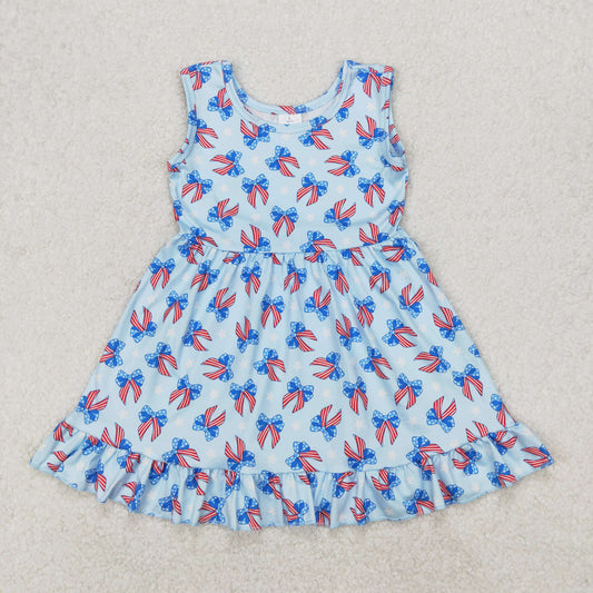 Baby Girl Sleeveless July 4th Bows Knee Length Dress RTS