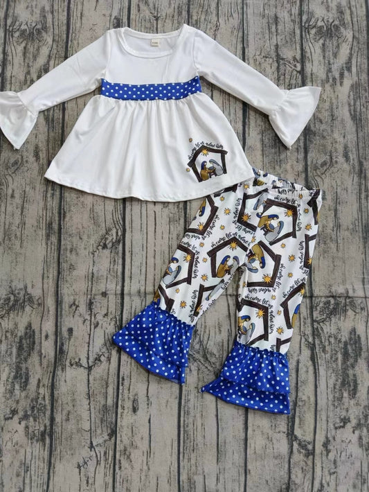 Baby Girl Long Sleeves Christmas Tunic Jesus Ruffle Pants Clothes Set Moq 5