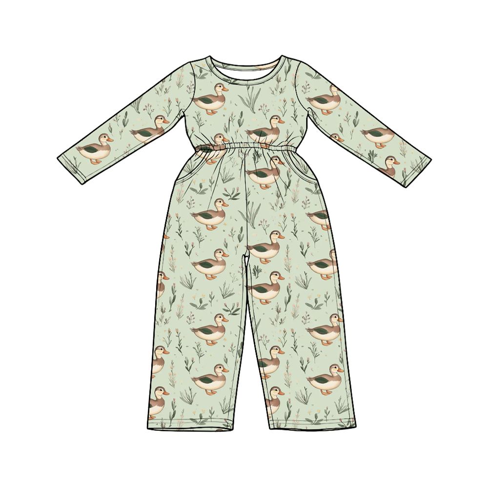 ( Moq 5 ) Preorder Baby Girls Kids Long Sleeves Ducks Pockets Pants Jumpsuit Clothes