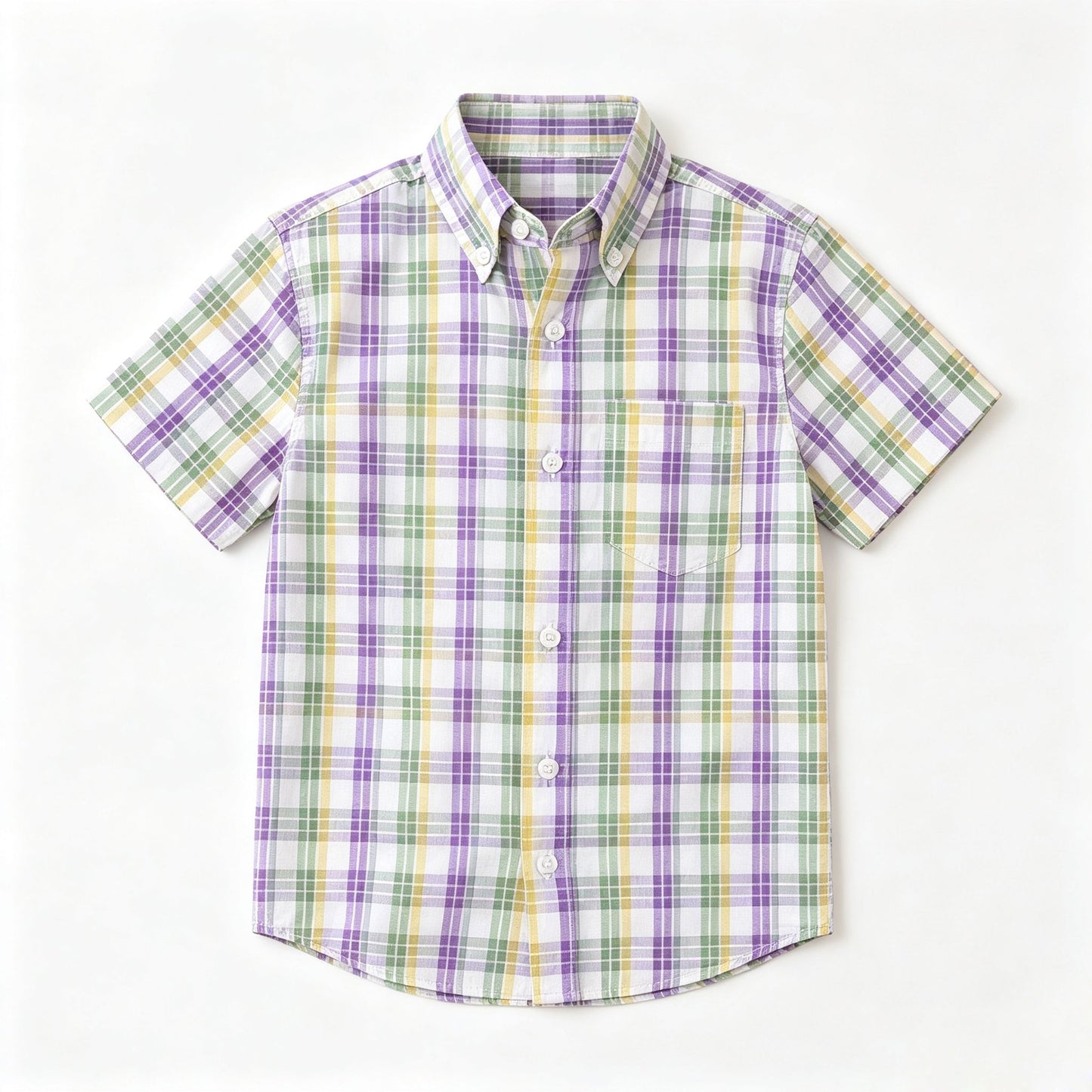 ( Moq 5 ) Preorder Baby Boys Kids Short Sleeves Plaid Buttons Mardi Gras Shirt Tops Clothes