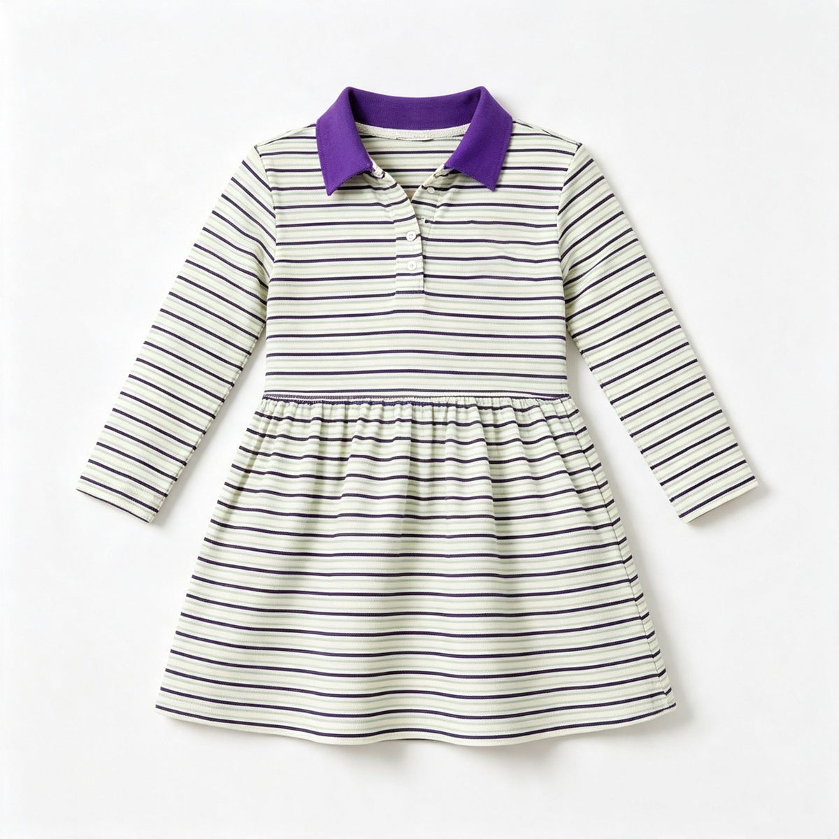 ( Moq 5 ) Preorder Baby Girls Long Sleeves Purple Stripes Mardi Gras Knee Length Dress Clothes