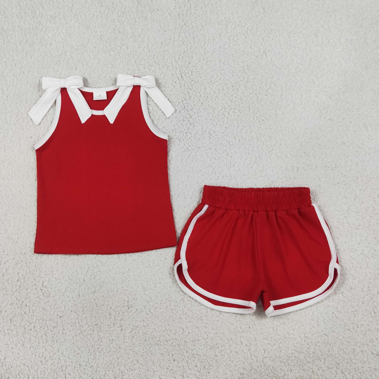 Baby Girls Kids White Bows Shirt Shorts Red Cotton Set Summer Clothes RTS