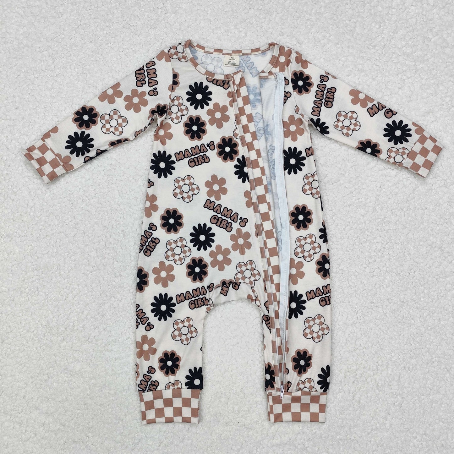 Baby Kids Infant Long Sleeves Mama's Girl Flower Zipper Bamboo Romper