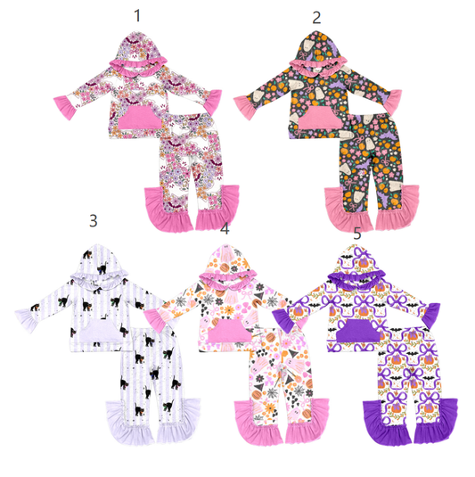 ( Moq 5 Each Style ) Sibling Baby Girls Kids Ghosts Bows Hoodie Shirts Pants Sets Halloween Clothes