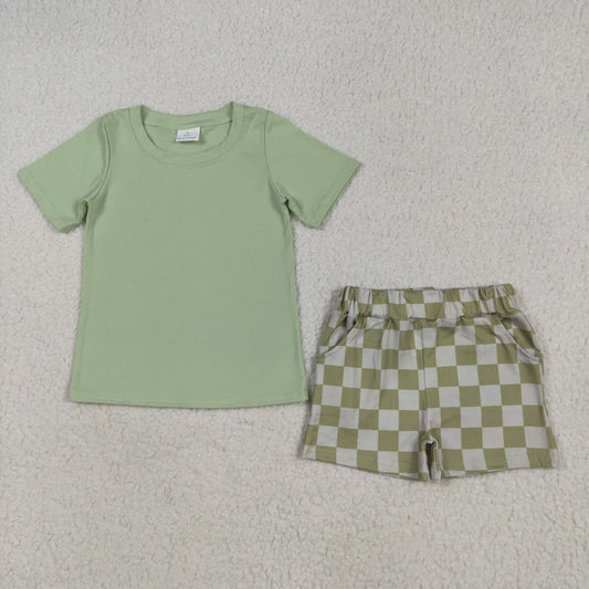 Baby Boy Kids Toddler Short Sleeves Green Shirt Checked Shorts Set RTS