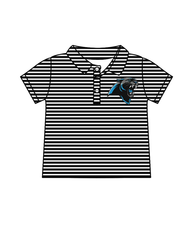 ( Moq 5 ) Baby Boys Short Sleeves Black Stripes Leopard Team Buttons Shirt Tops