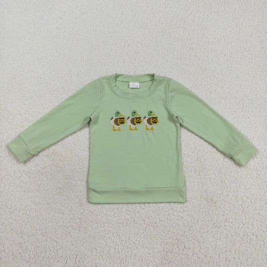 Baby Boy Green Long Sleeves Embroidery Ghost Ducks Halloween Shirt Tops RTS