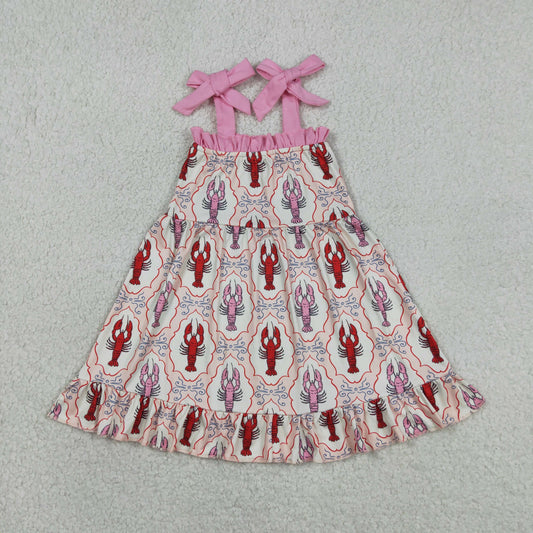 Baby Girls Kids Bows Straps Crawfish Summer Knee Length Dress RTS