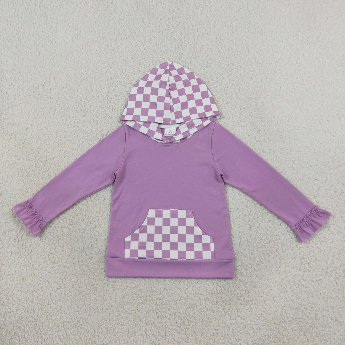 Baby Girls Kids Long Sleeves Purple Hoodie Checked Pocket Pullover Tops Clothes RTS