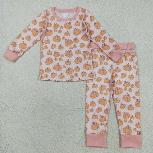 Baby Girl Long Sleeves Bows Pumpkins Shirt Pants Thanksgiving Pajamas Set RTS