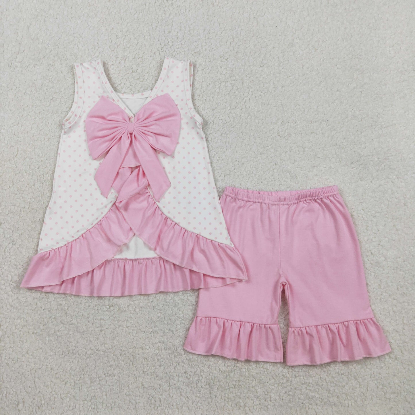 Baby Girls Embroidery Golf Flower Bows Ruffle Tops Pink Shorts Clothes Set RTS