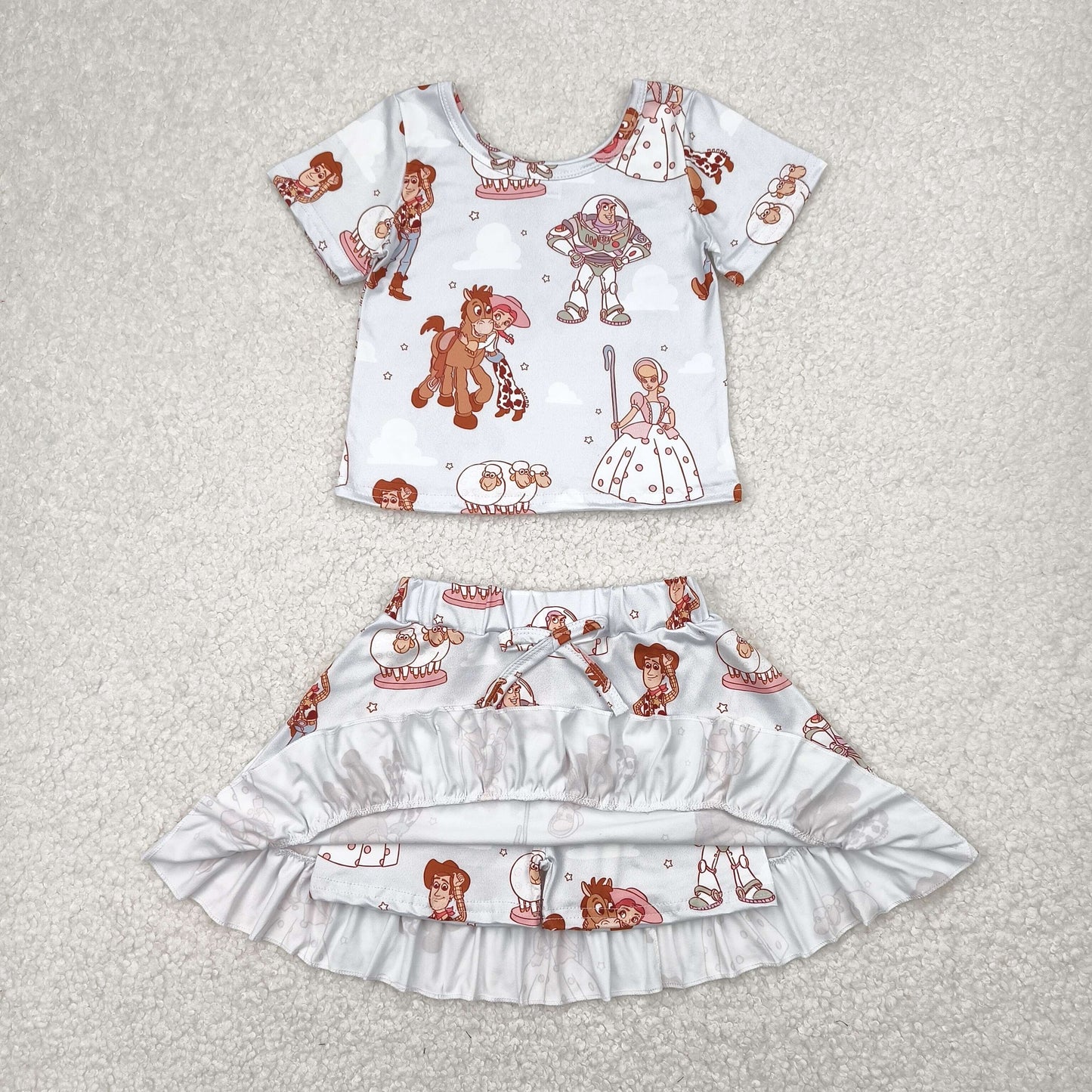 Baby Girl Short Sleeves Cartoon Shirt Skorts Set Clothes RTS