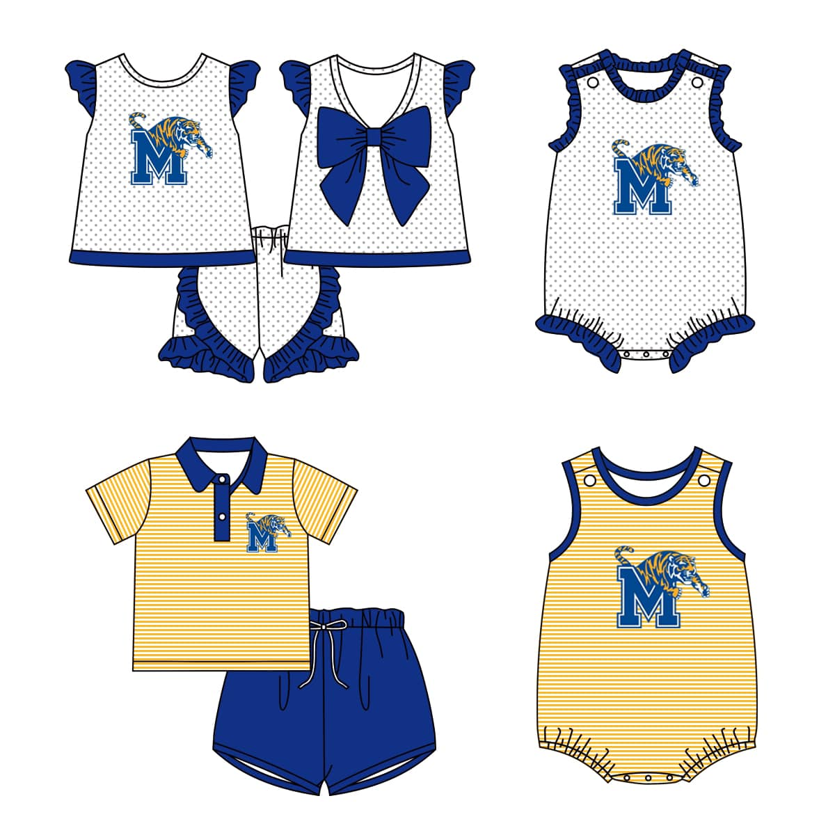 Baby Boy Girl Summer Tiger M Team Sibling Romper Set ( Moq 5 Each Style )