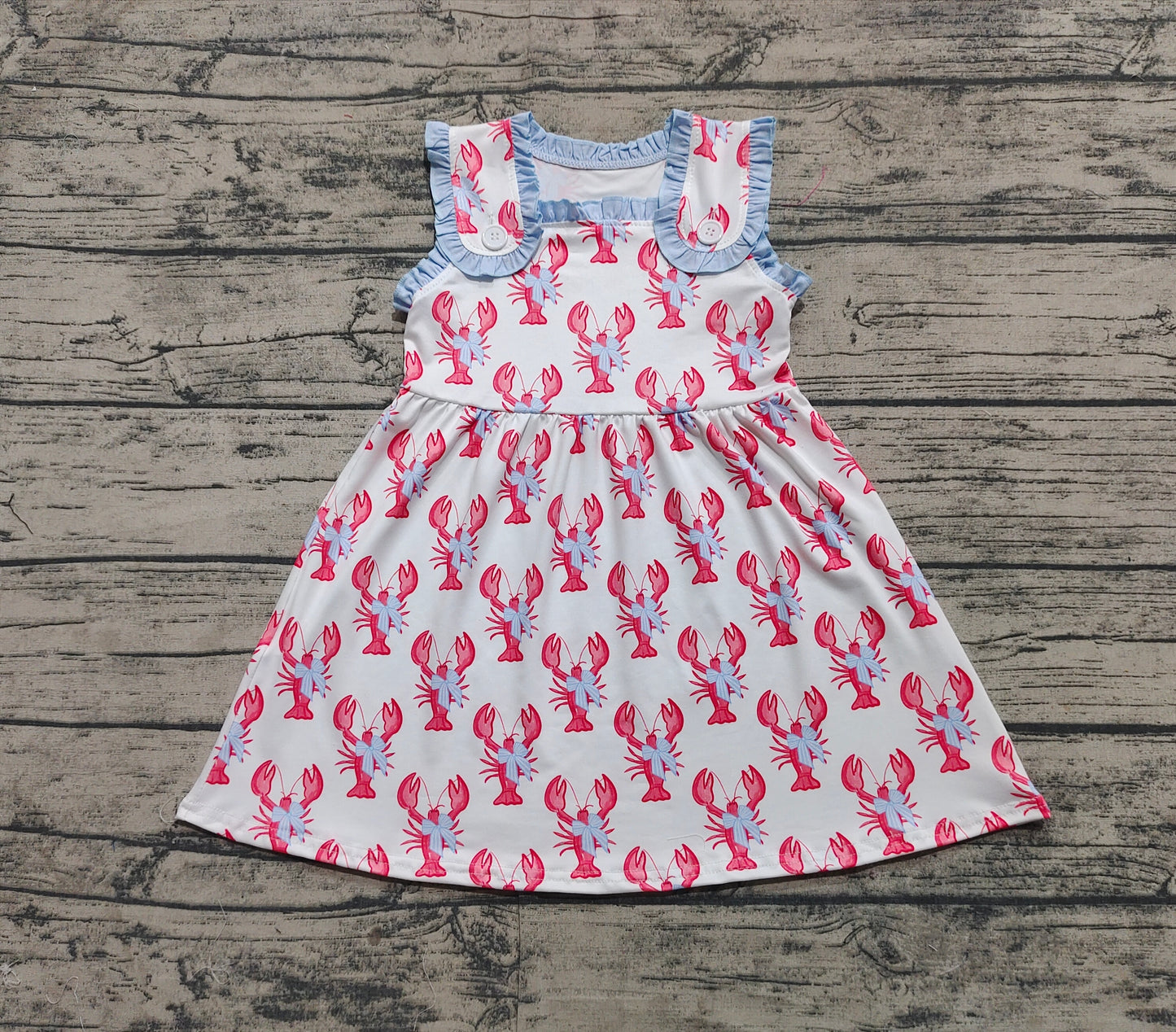 Baby Girl Sleeveless Crawfish Bows Knee Length Dress RTS