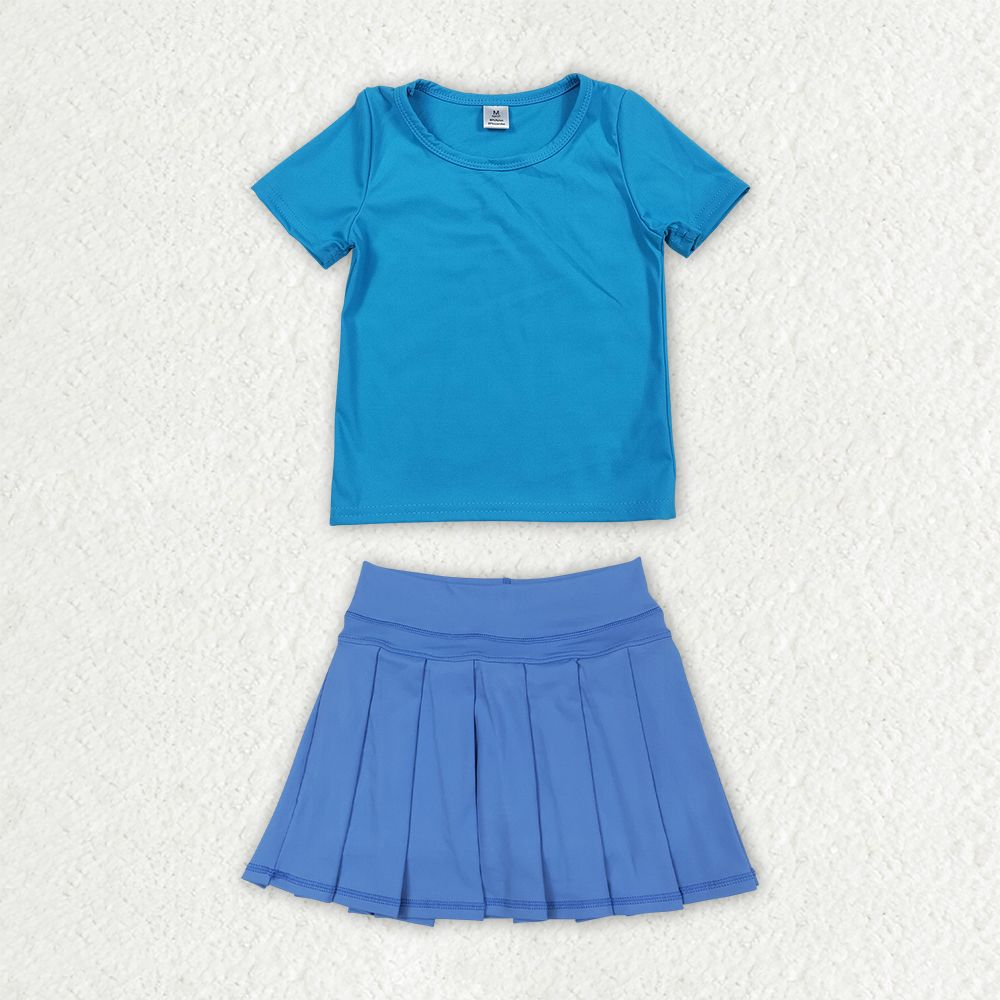 Baby Girls Kids Short Sleeves Shirt Skirt Shorts Yoga Active Blue Set Clothes RTS