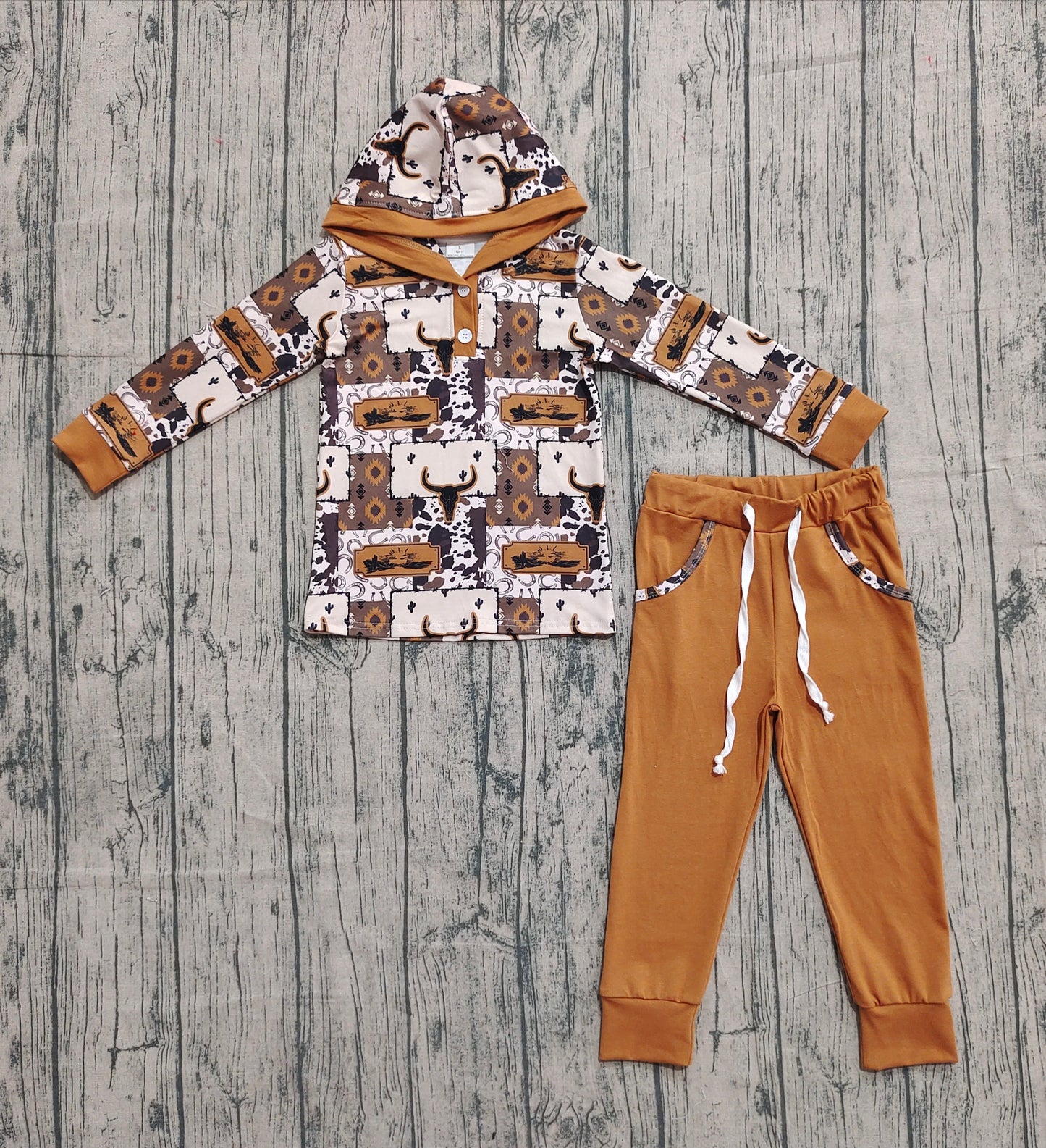 ( No moq ) Preorder Baby Boy Long Sleeves Cow Cactus Aztec Hoodie Western Buttons Shirt