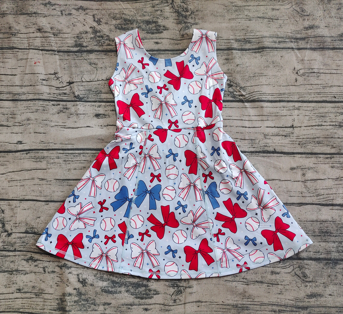 Baby Girl Baseball July 4th Yoga Active Wear Skort Knee Length Dress RTS