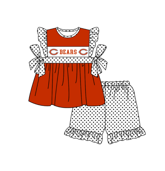 ( Moq 5 ) Baby Girls Toddler Short Sleeves Bows Tunic Dots Shorts Team Red Set