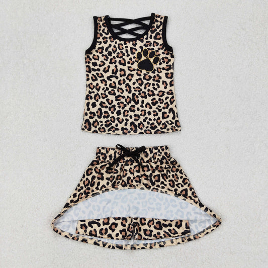Baby Girls Sleeveless Shirt Leopard Team Skirt Clothes Set RTS