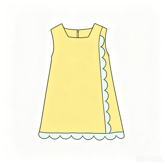 ( Moq 5 ) Preorder Baby Girls Kids Sleeveless Scalloped Zipper Dress Yoga Active Yellow Clothes