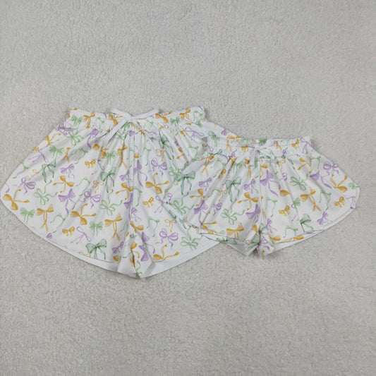 Sibling Kids Girls Adult Women Mardi Gras Bows Shorts Yoga Active Bottom Mom and Me Clothes RTS