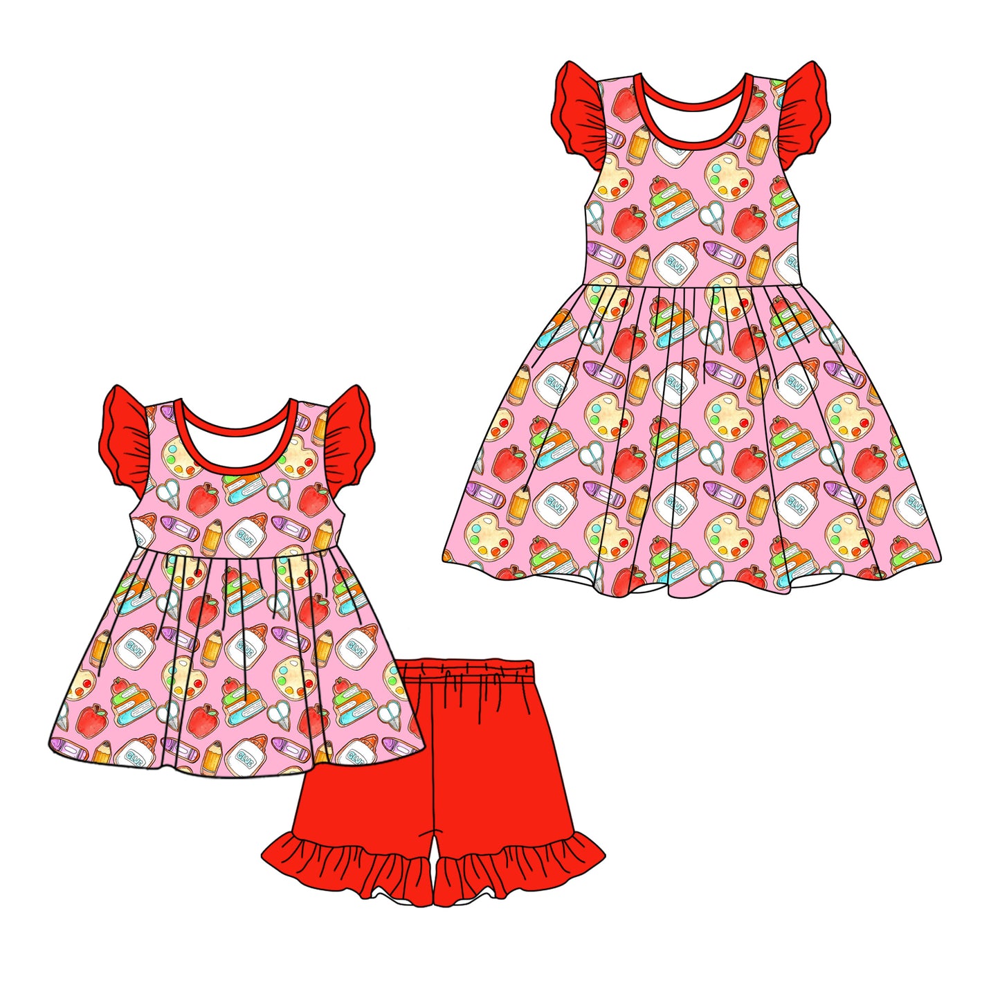 ( Moq 5 Each Style ) Baby Girls Kids Short Sleeves Back to School Sibling Dress Set