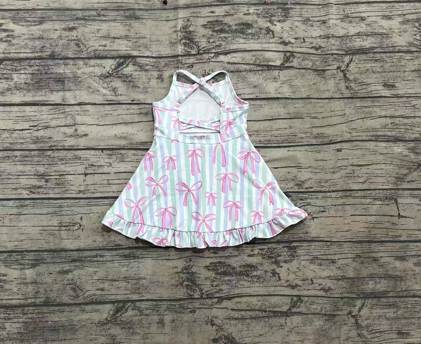 Preorder Baby Girl Athletic Yoga Bows Stripes Colorful Active Wear Skort Dress ( No moq )