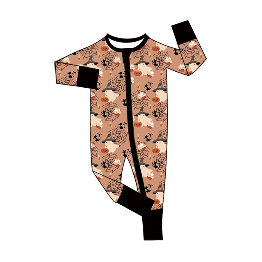 ( Moq 5 ) Preorder Baby Boys Infant Ghosts Halloween Zipper Footie Sleeper Romper Clothes