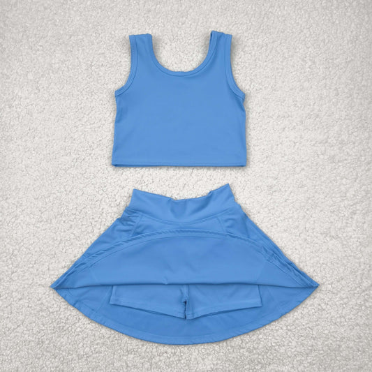 Baby Girl Blue Vest Shorts Skirt Skort Clothes Yoga Active Wear Set RTS