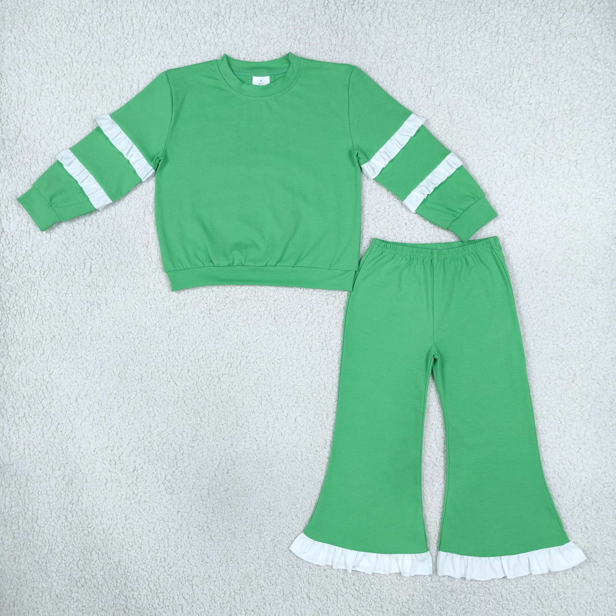 Baby Girls Kids Long Sleeves Tops Bell Pants Green Set Cotton Clothes RTS