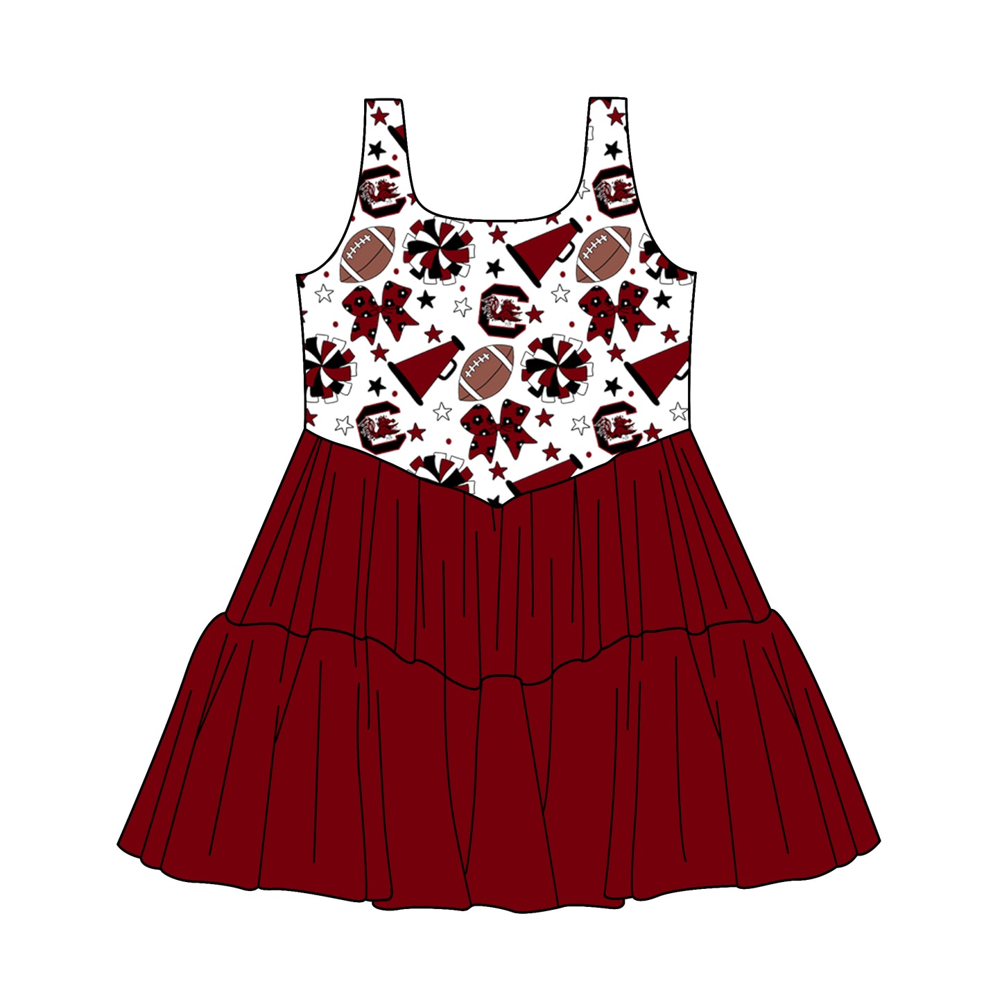 ( Moq 5 ) Baby Girls Toddler Chicken Bows Cheer Football Ruffle Dress Team Clothes